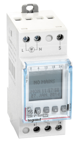 Programmable time switch - vert. dial - daily prog. - 100h working reserve  - 4 127 90 - Legrand Programmable time switch digital disp. - multifunction annual prog. - 2  outputs - 4 126 30 - Legrand Dealer/ Distributor/ Stockists/ Shop from Mani Sales (Bangalore)